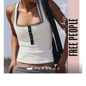 Free People Henley Stretchy White And Black Tank Top